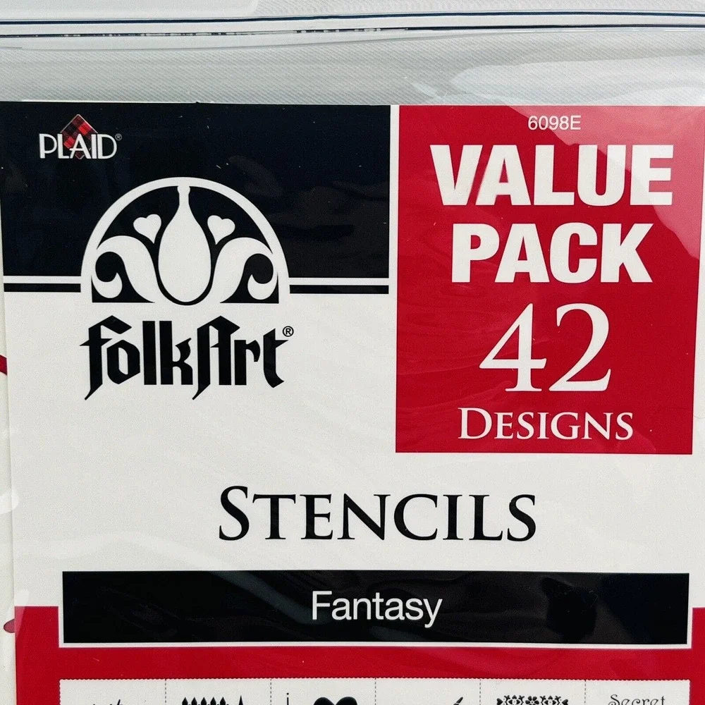 FolkArt Fantasy Stencils 26 Piece‎ Value Pack 42 Designs Unicorn Fairy Gnome